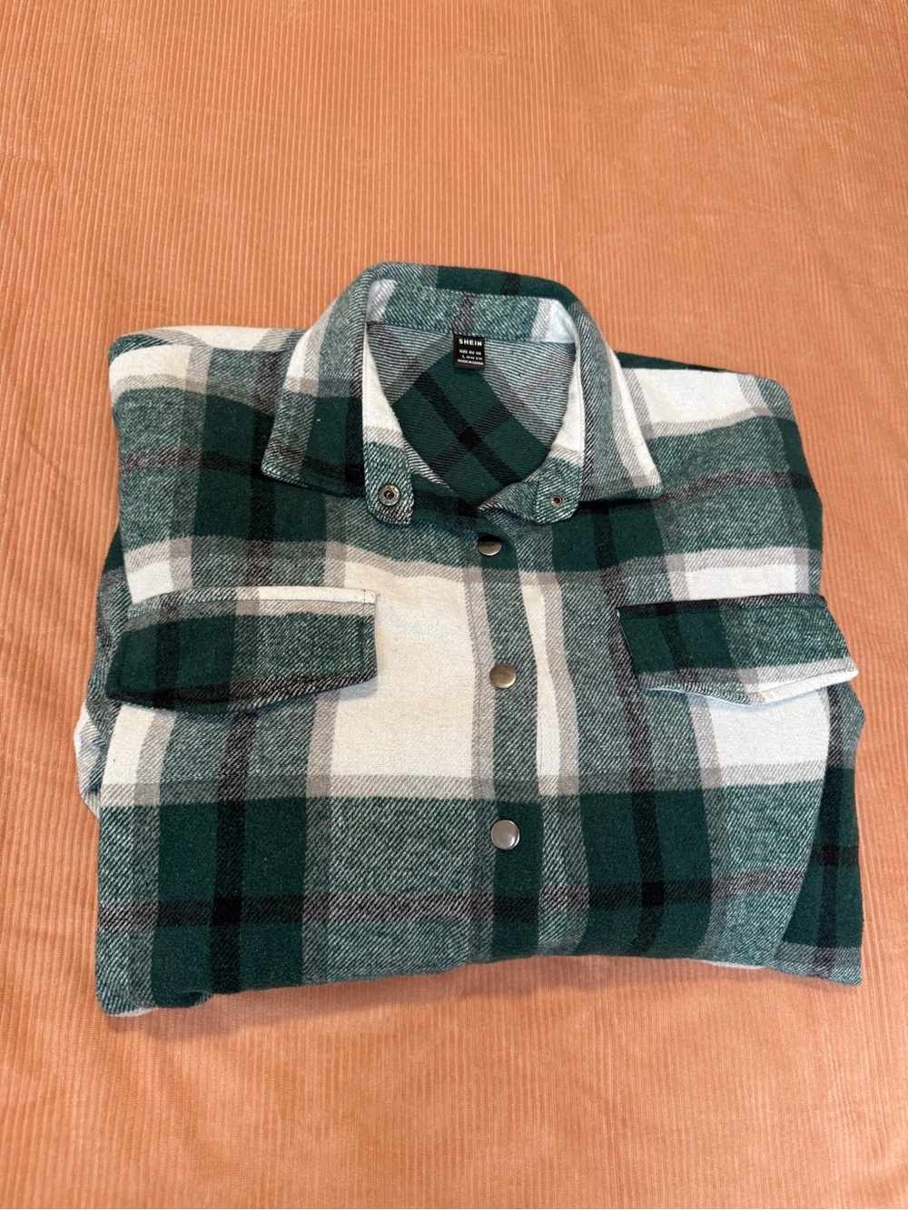 SHEIN Green White Plaid Button-Down Shirt